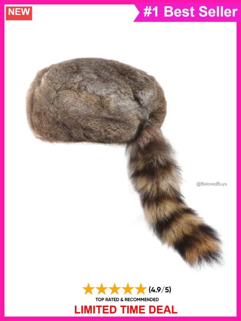 Rabbit Fur Trapper Hat Genuine Raccoon Tail Winter Outdoor Hat